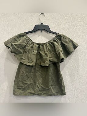 The Hanger Olive Ruffle Off Shoulder Top Boho Small